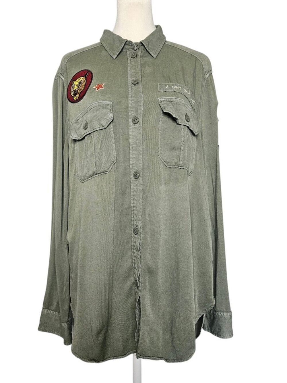 American Eagle Surplus Oversized Fit Rose Patches Army Shirt M Vanessa Hudgens